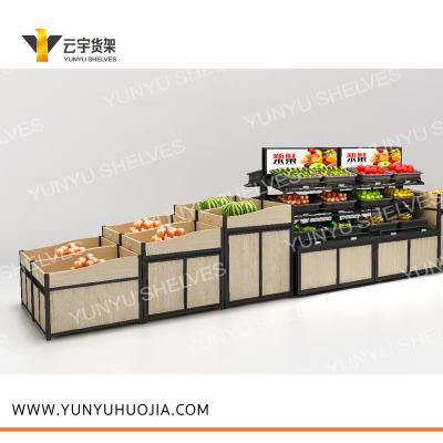 China Single Sided Fresh Exotic Hign-End Supermarket Wooden Fruit And Vegetable Display Stands for sale