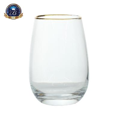 China Minimalist Modern Fashionable Glassware Mug Egg Shape Drinking Tumbler Water Glass Cups With Gold Rim for sale