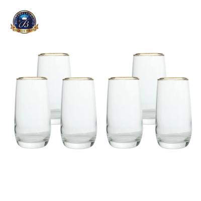 China Minimalist Hand Made Egg Shape Drinking Glassware 6 Pcs Tumbler Water Glass Cups With Gold Rim for sale