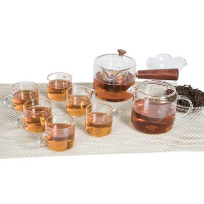 China Sustainable teapot and teacup set glass teapot with six tea cups with handle combined glass teapot sets for sale