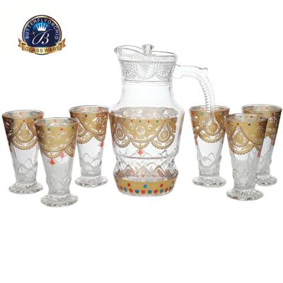 China 7pcs 1.6L Traditional Glass Cup Glassware Set Promotional Juice Coffee Jug With Cup Glass Water Jug Set for sale