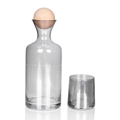 China INS Sustainable Hand Blown Crystal Drinking Glass Water Pitcher Carafe Sets With Wooden Ball Lids for sale