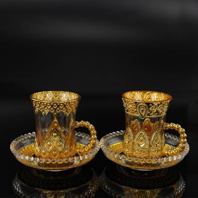 China Sustainable Wholesale Arabic Iraq Style With Gold And Silver Plated Tea And Coffee Cup Saucer Sets for sale