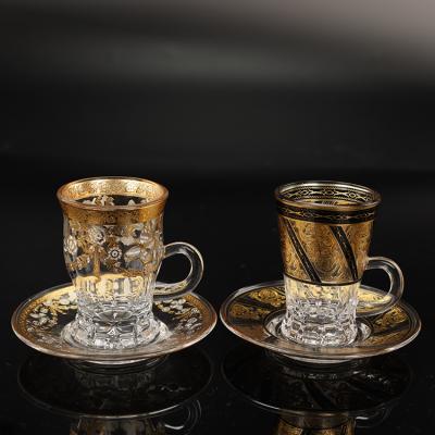 China Wholesale Arabic Tea Cup And Saucer Stocked Turkish Glass Tea Cup And Saucer Set Glass Cup Set for sale