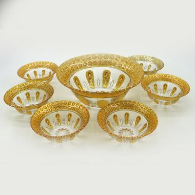 China Viable Hot Selling Golden 7pcs Crystal Glass Salad Bowls Fruit Bowl Salad Bowl for sale