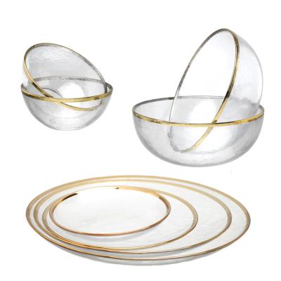 China New Design High Quality Viable Glass Glass Salad Mixing Bowl Sets Dinner Dish for sale