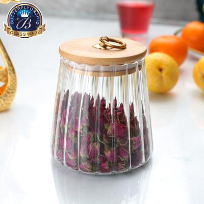 China High Sustainable Different Shape Handmade Borosilicate Handmade Storage Airtight Glass Jars With Bamboo Lid for sale