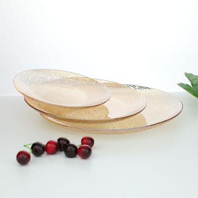 China Sustainable Wholesales Crystal Glass Food Tray Middle Size Dinner Bowls Ice Cream With Gold Line Crystal Dinner Plates for sale