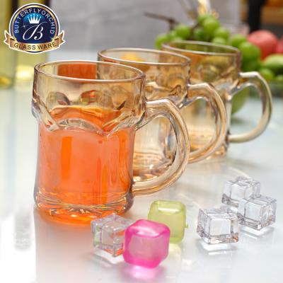 China New classic/postmodern colored glass 300ml beer mug/thick beer glass mug with handle hot sale wine glasses/factory direct sale for sale