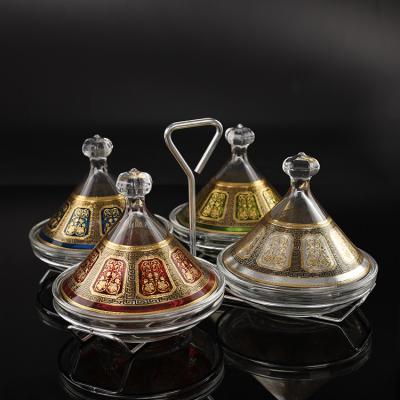 China Moroccan Glass Tajine Glass Jar 4pcs Mini Tajine Arabic Style Freshness Preservation Custom Tajine for sale