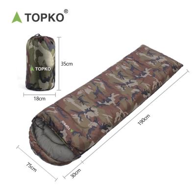 China Envelope Type TOPKO Custom Design Logo 170T Polyester Army Green Camouflage Thin Sleeping Bag for sale