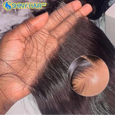 China Silky Straight Wave HD Lace Frontal Transparent 13x4 Lace Headband Closure Brazilian Bone Straight Pre Plucked Baby Hair 5x5 Lace Closure for sale