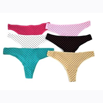 China Antibacterial Wholesale Dot Printed Low Rise Style Ladies Daily Wearing Underwear Thongs for sale