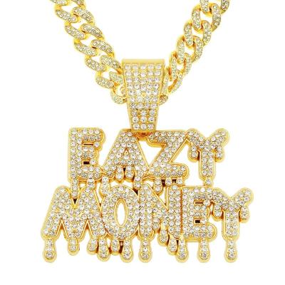 China Hiphop Iced Out Easy Silver Men's Incomprehensible Hiphop Letter Pendant Necklace Cuban Letters Hip Hop Necklace for sale