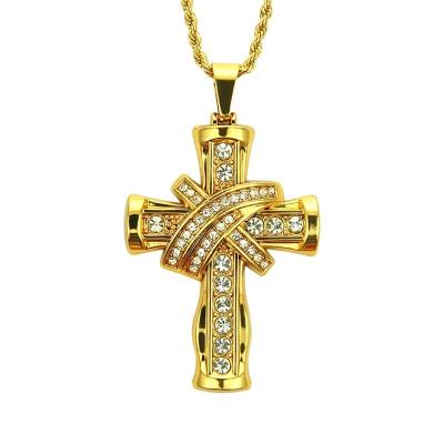 China Hiphop Micro Zircon Hiphop Rope Chain Necklace Pendant Gold Plated Cross Necklace for sale