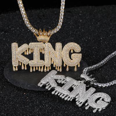 China Hiphop Customized Name Necklace Drop Ship Jewelry Diamond Name Necklace Crown Initial Letters Hiphop Name Necklace for sale