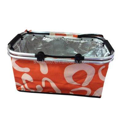 China Sustainable Printing Collapsible Insulated Picnic Cooler Basket With Double Handles / Ice Bag for sale