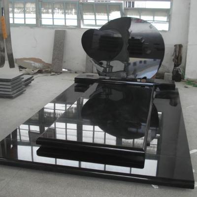 China Large European Style Cemetery Use Indian Black Granite Family Headstone With Cover Slab for sale