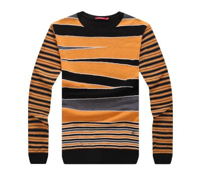 China Anti-pilling Brand Men's Woolen Crewneck Stripe Black Yellow Sweater for sale