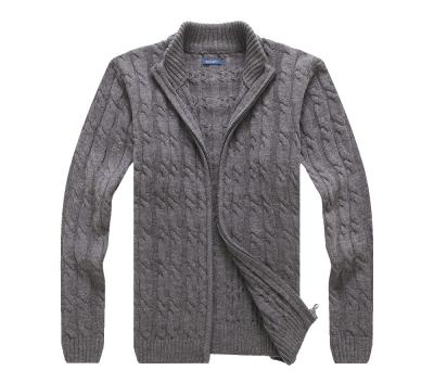 China Mens Turtle Neck Anti-pilling Wool Cable Knit Cardigan Knitwear With Zipper for sale