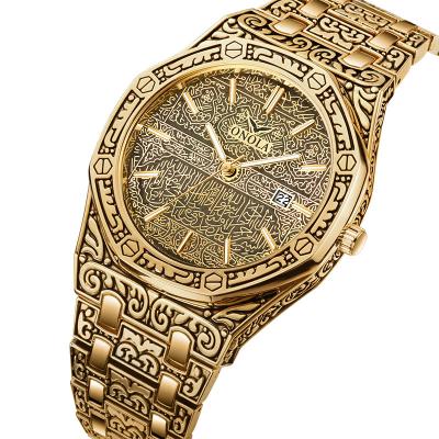 China Gold Silver Brand Quality Gold Silver Quartz Men Automatic Analog Watch Vintage Date ONOLA Business Reloj Wristwatches for sale