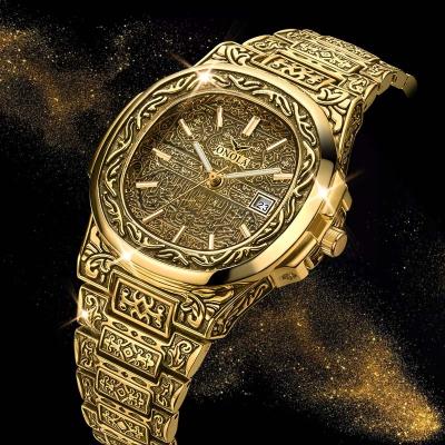 China Automatic Date ONOLA 3808 Brand Watches Luxury Vintage Engraved Gold Watch Men Quartz Watches Mens Business Stainless Steel Custom Wristwatches for sale