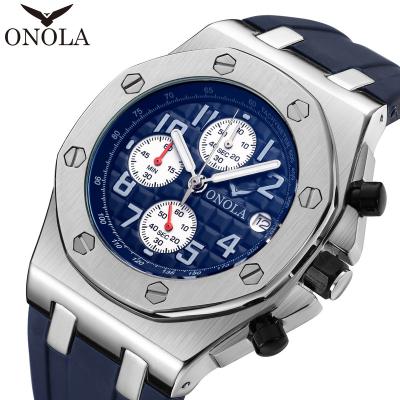 China Date ONOLA 6805 Men's Brand Silicone Chronograph Sport Automatic Top Luxury Clock Watch Men's Military Quartz Men's Watches for sale