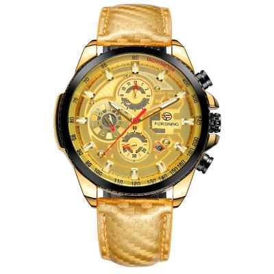 China Men's Gold Automatic Men's Casual Full Calendar Fashion New Watches Luxury Leather Wrist Watch Retro Automatic Mechanical Watch for sale