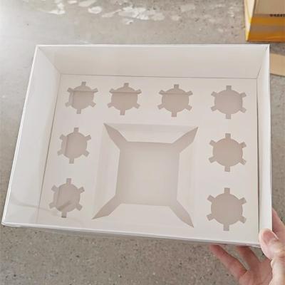 China 8 Pieces Recyclable Cupcake Hole Dessert Packaging Box With Window Cupcake Pastry Boxes for sale