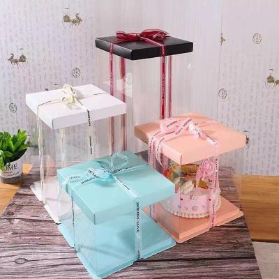 China XFL Custom Wholesale Luxury Large Clear Transparent Disposable Cake Box Wedding Plastic Box Birthday For Pop Guest Customizable Cake Boxes for sale