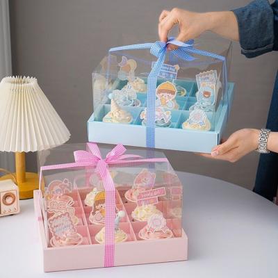 China Portable Food Packing Children's Day Pink 9 Compartment Box Paper Cup Togo Box Picnic Camping Dessert Mousse Cup Box Fruit Packaging for sale