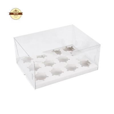 China Disposable Single Cupcake Box 2 4 6 12 Cupcake Packaging Clear Plastic PET Acetate Cupcake Box With Paper Insert for sale