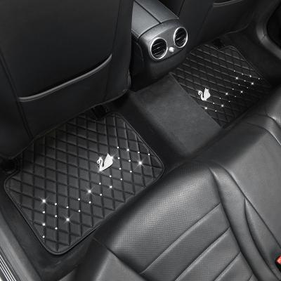 China Diamond sports car mat swan-encrusted general car leather waterproof and easy-to-clean carpet for sale