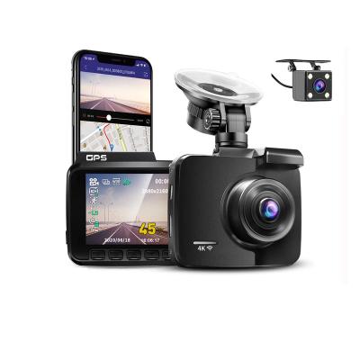 China Newest Dash Cam Dual Lens 4K UHD Recording Waterproof Dash Camera Super Built-in Car GPS Wi-Fi Dash Cam Night Vision for sale