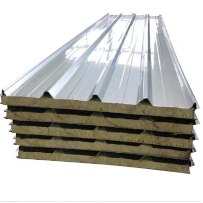 China Customized Color Mineralwool Insulation Industrial Ocean Bule Rockwool Waterproof Sandwich Panel for sale