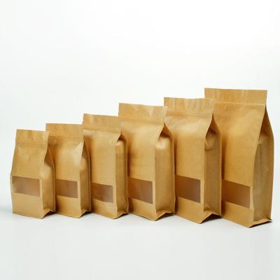 China Recyclable Brown Kraft Paper Flat Bottom Stand Up Zipper Paper Pouch Bags For Food for sale