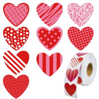 China Waterproof Custom Design 500pcs Valentines Day Sticker Round Heart Label Roll Sheet for sale