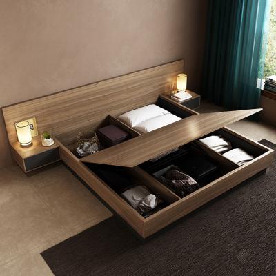 China Cheap Storage Beds With Storage Wooden Box Bed Designs Modern Hotel Apartment Bedroom Furniture for sale