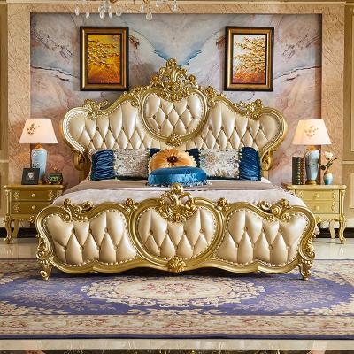 China Hot-selling Good Quality European Luxury King Size Bed Bedroom Furniture Queen Size Solid Wood Natural Leather Bed for sale