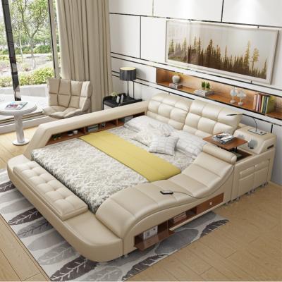 China Home Bed King Bed Modern White Leather Massage Music Leather Bed for sale