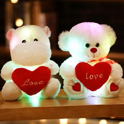 China Cute Kid Toy Pillow Hippo Stuffed Fun LED Light Up Plush Toy Glowing Teddy Bear Toy With Heart for sale