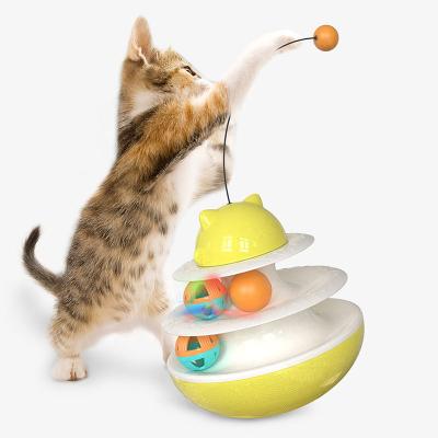 China Viable Hot Tumbler Cat Toy Leakage Ball To Amuse Style Cat Stick Toy Ball Pet Cat Teaser Pet Feeding Toy for sale