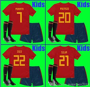 China Thailand KIDS Spain soccer jerseys 2018 world cup football Kits kids uniform with socks camisetas de futbol MORATA ASENS for sale