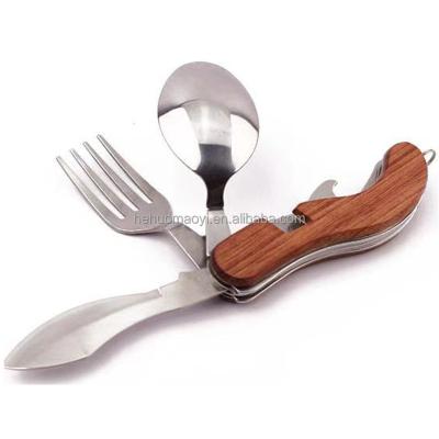 China 4-in-1 Camping Tableware Utensils Combo Sets, Portable and Detachable Stainless Steel Knife Fork Spoon and Opener Bottle for sale