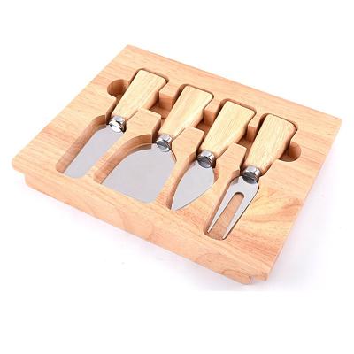 China Bamboo+Stainless Steel Picnic Customized Stainless Steel Silver All Handle Wooden Cheese Knives Set 4 Pieces Panel Wholesale Set Cheese Cutting Tools for sale