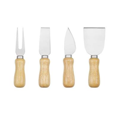 China Bamboo+Stainless Steel Cheese Knives Set With Wooden Handle Stainless Steel Cheese Slicer Cutter Includes Fork And Knife Razor Spreader for sale