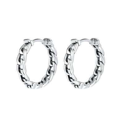 China Wholesale Ethnic Jewelry Twist Stainless Steel Silver Woven Earrings Retro Cool Circle Chain Earrings for sale