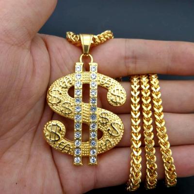 China CLASSIC American Stainless Steel USD And European HIP HOP Jewelry Gold Plated Titanium Steel Dollar Pendant for sale