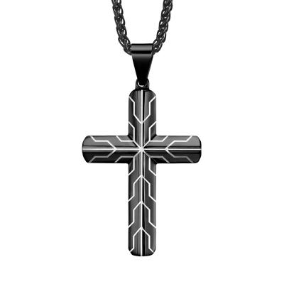 China New Style CLASSIC European Cross Stainless Steel Tire Pattern Necklace Titanium Steel Men's Pendant for sale