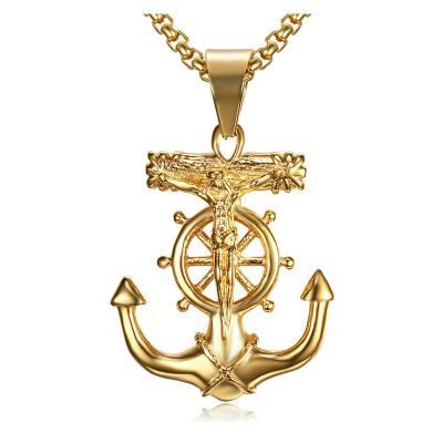 China Europe and America CLASSIC factory produce stainless steel Jesus style titanium steel necklace anchor fish hook punk pendant necklace for sale